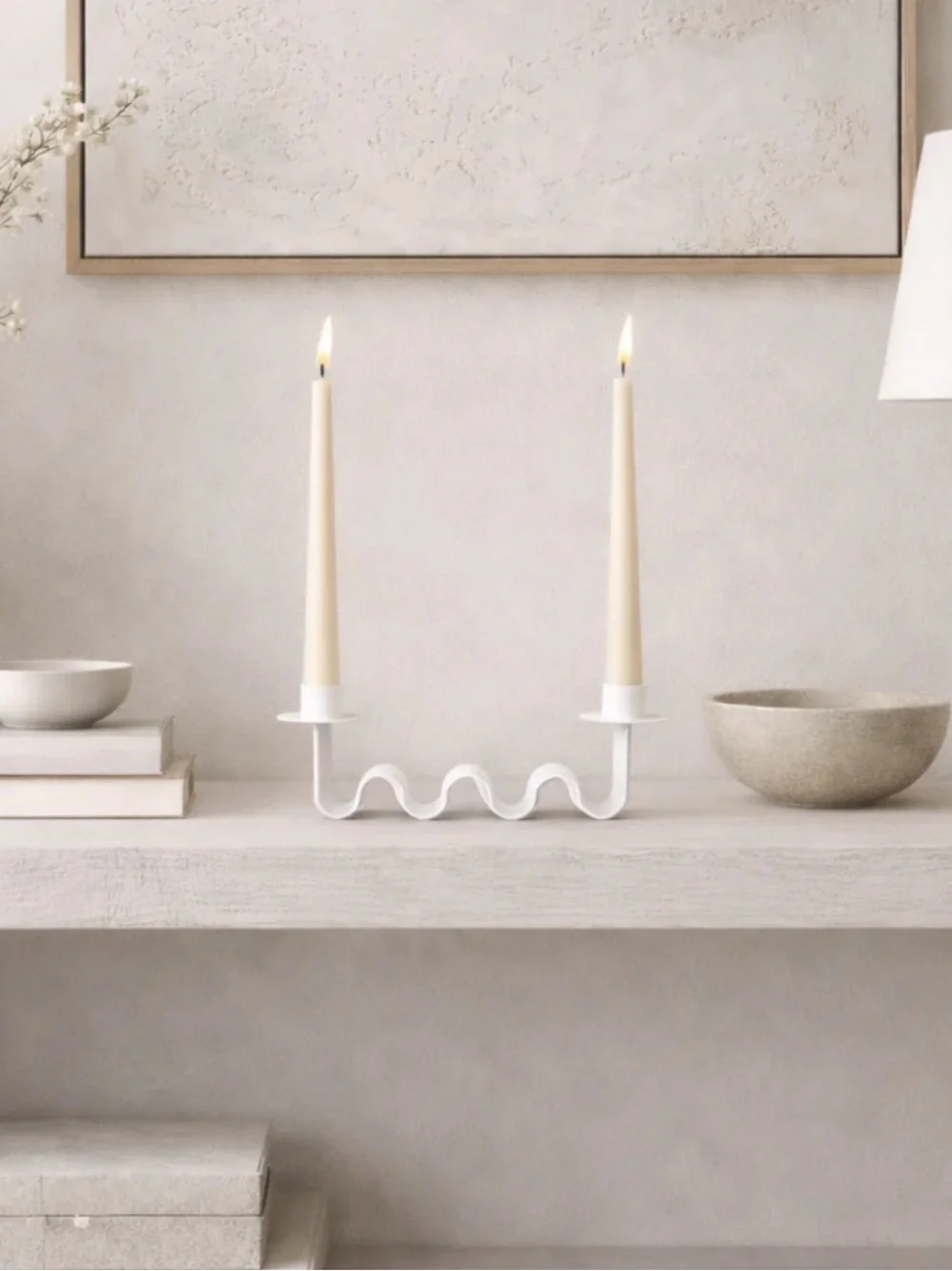 Helen White Wavy Two-Taper Candle Holder